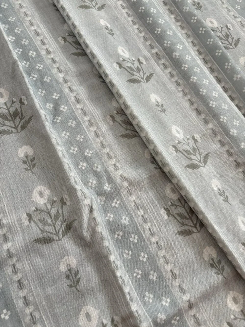 Blue Grey Pinch Pleated Floral Curtain Panel 82” Long